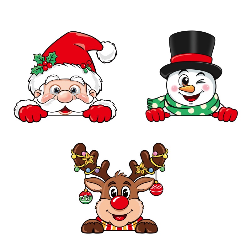 Snowflake Window Decal - Christmas Cartoon Reindeer Static Cling Stickers