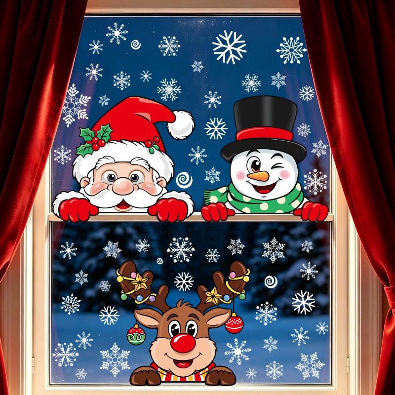 Christmas Cartoon Reindeer Sta - đánh giá và giá Snowflake Window Decal