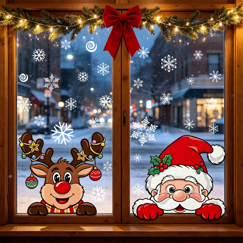 Christmas Cartoon Reindeer Sta - đánh giá và giá Snowflake Window Decal