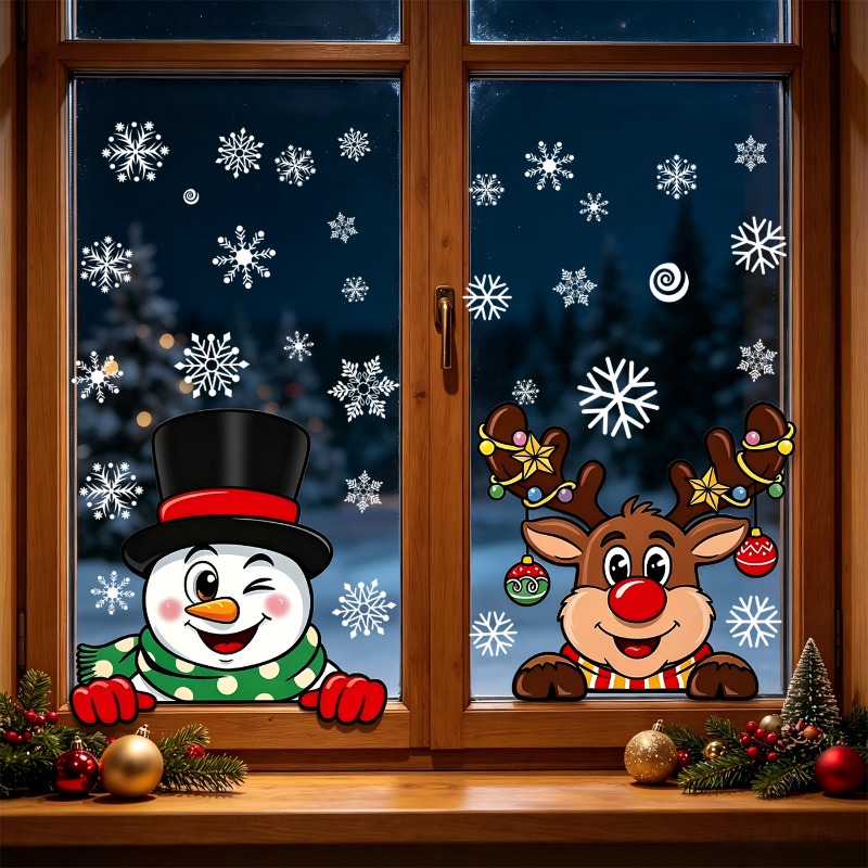 Christmas Cartoon Reindeer Sta - đánh giá và giá Snowflake Window Decal